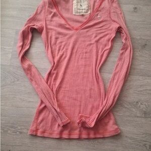 Abercrombie & Fitch Pink Striped V-Neck Blouse